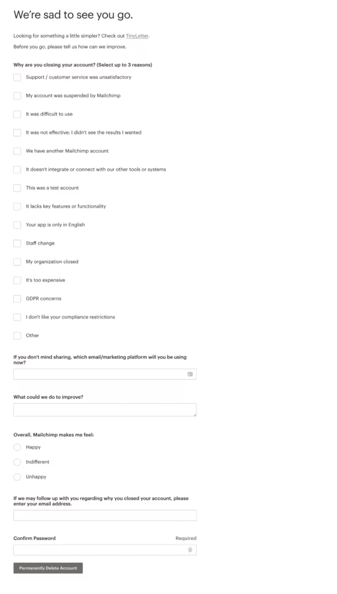 mailchimp cancellation flow examples