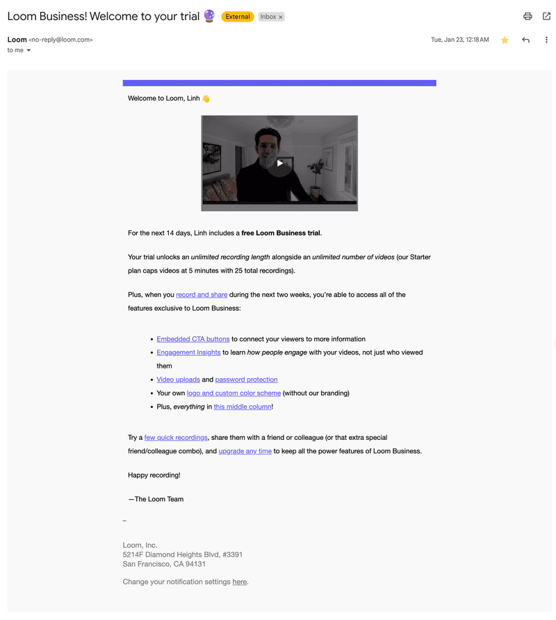 Loom onboarding emails example