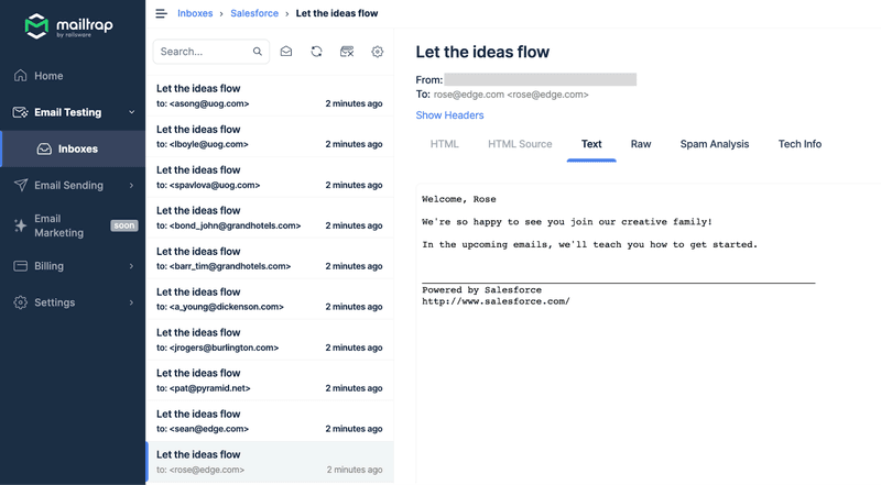 Salesforce email integrations: Mailtrap