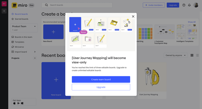 Miro's upselling example
