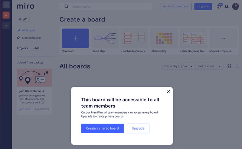 Screenshot of Miro premium features