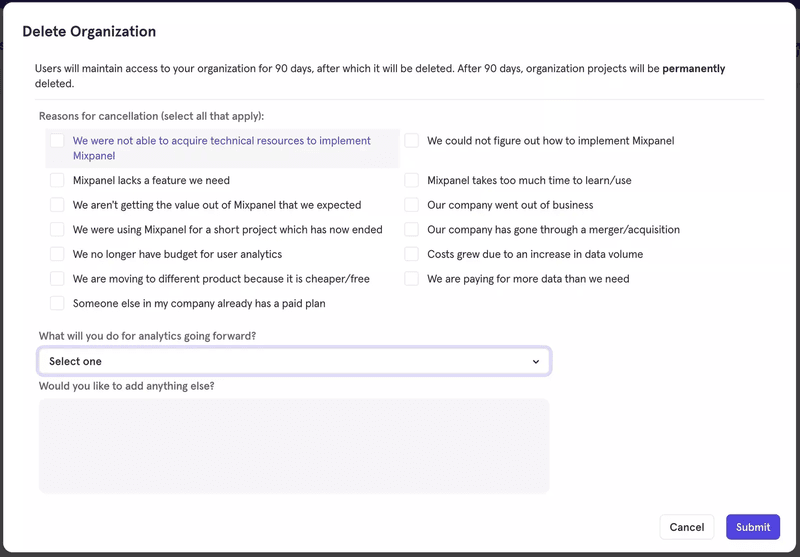 mixpanel's cancellation flow examples