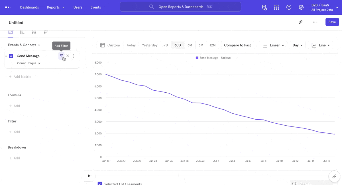 Pendo vs Mixpanel: Mixpanel dashboard