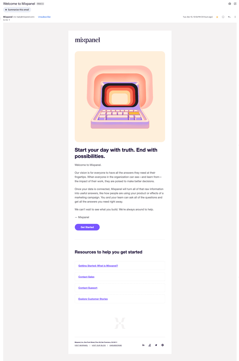 mixpanel onboarding emails example