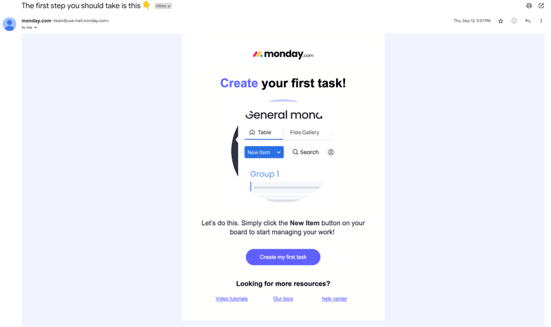 monday onboarding emails example