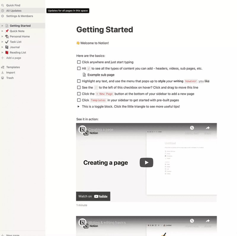Screenshot of Notion interface