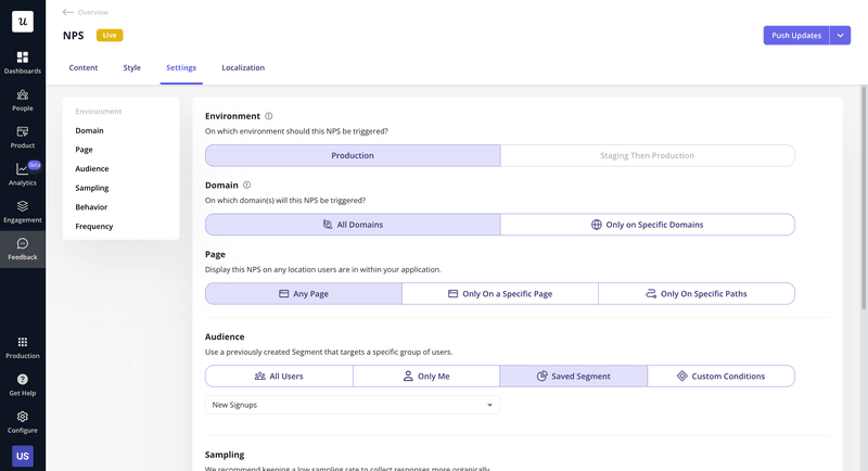 NPS audience settings