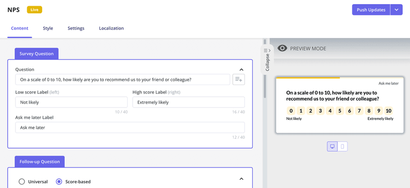 NPS surveys on Userpilot