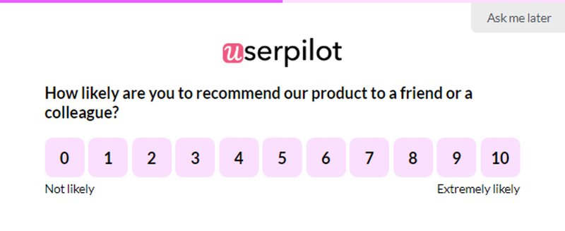 A screenshot of a NPS survey to help calculate customer experience ROI