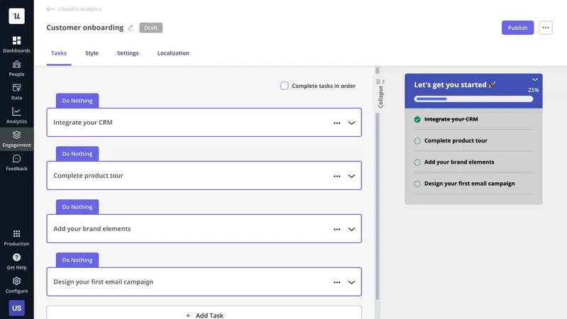 product tour examples: Onboarding checklist