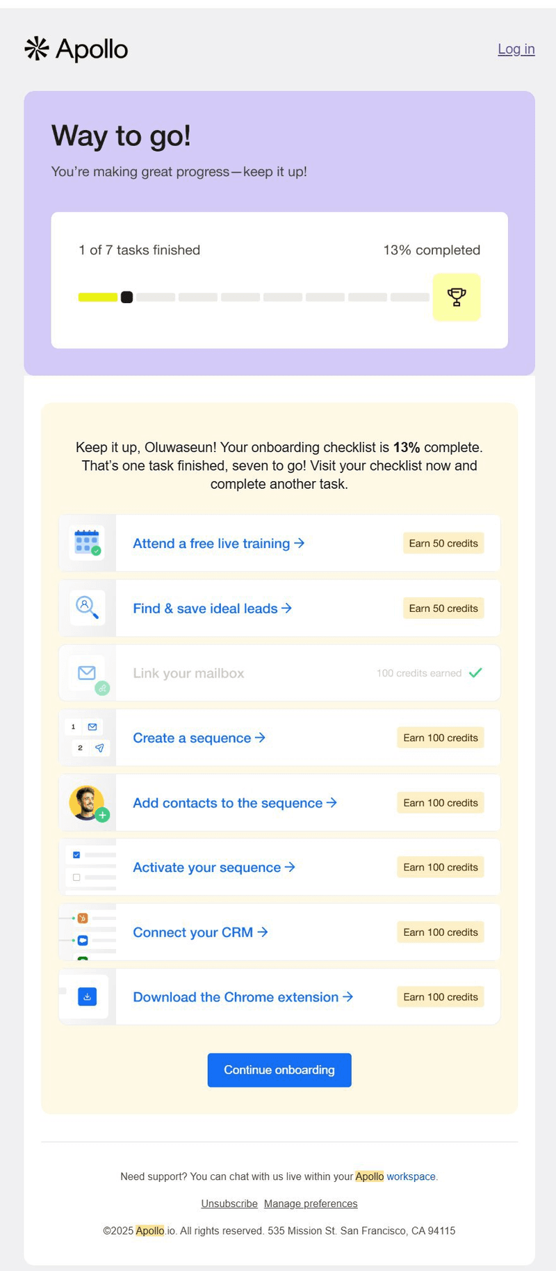 Apollo onboarding checklist.