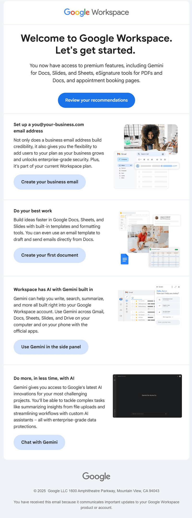 Google Workspace welcome email.
