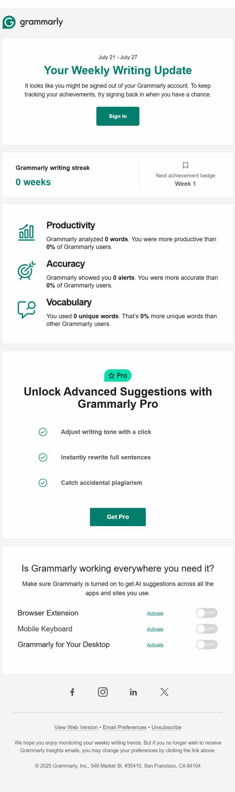 Grammarly re-engagement email.