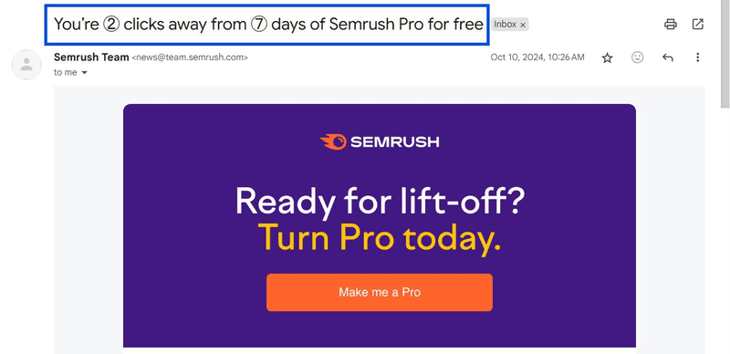 Semrush benefit-driven subject line.