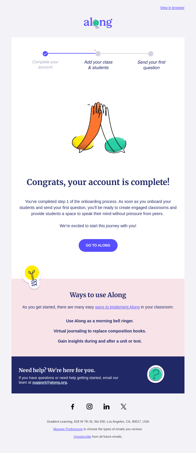 Behavioral email marketing example: Along.