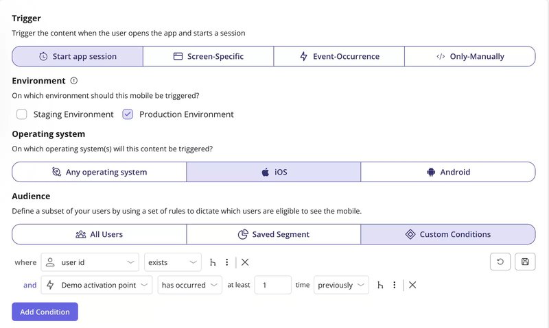 onboarding trigger and targeting - userpilot