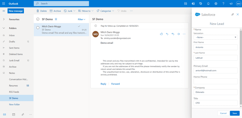 Salesforce email integrations: Outlook