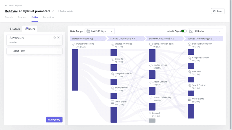Use Userpilot to analyze promoters’ paths during onboarding.