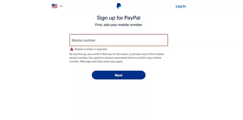 Sign-Up Page Examples: Paypal