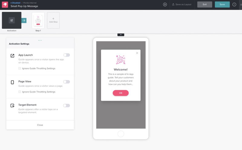 Pendo in-app guide builder