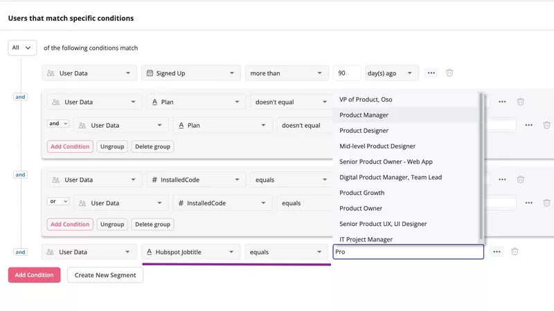 User segmentation in Userpilot based on Hubspot data