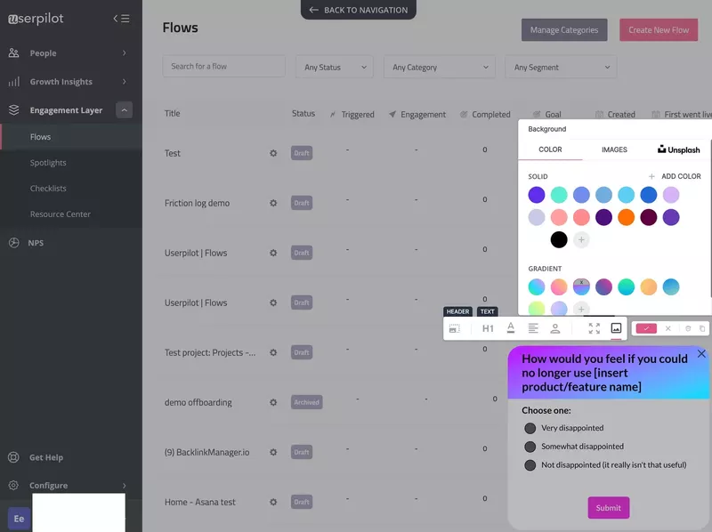 Product market fit (PMF) survey screenshot