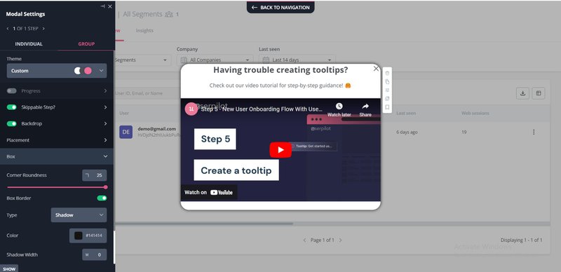 Provide user-specific support with modals.