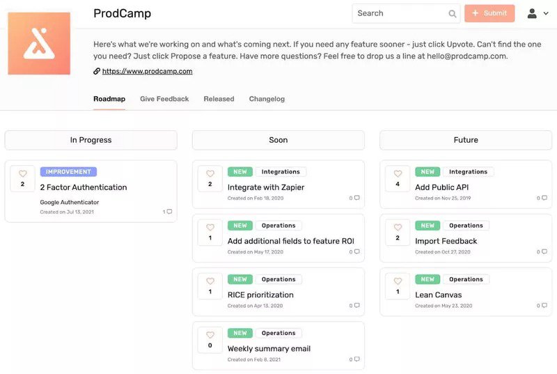 Prodcamp public roadmap