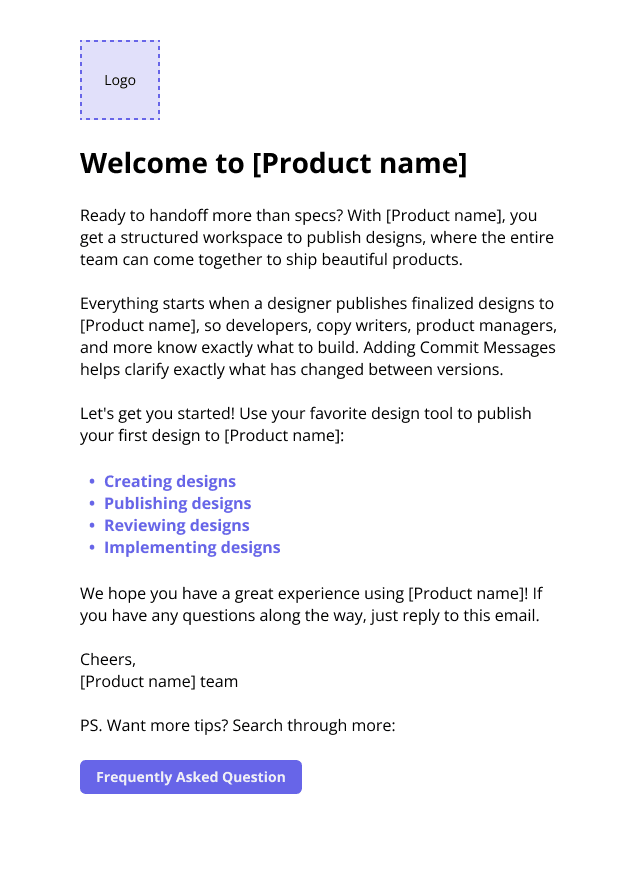 welcome email template in userpilot
