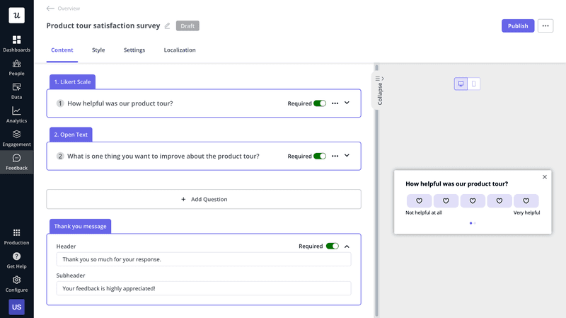 Product tour satisfaction survey created in Userpilot