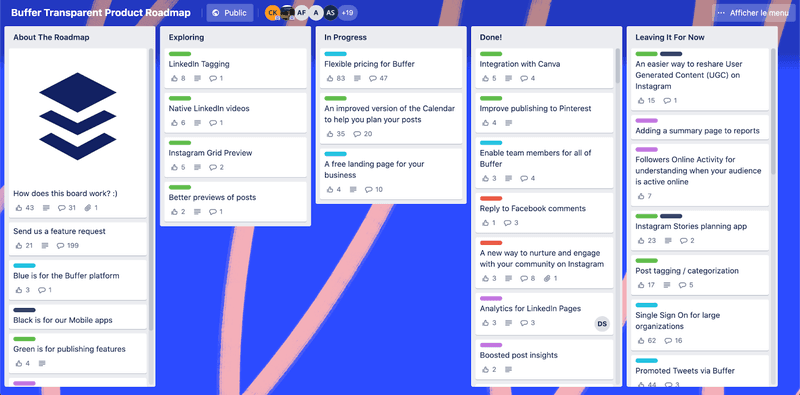 public product roadmap in Trello