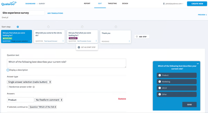 Customer retention software: Qualaroo