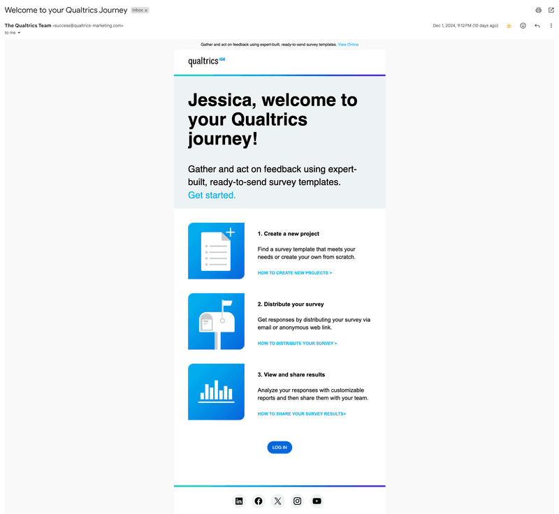 qualtrics onboarding emails example