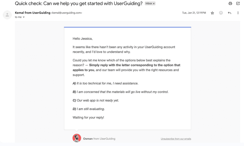 Re-engagement email from UserGuiding.