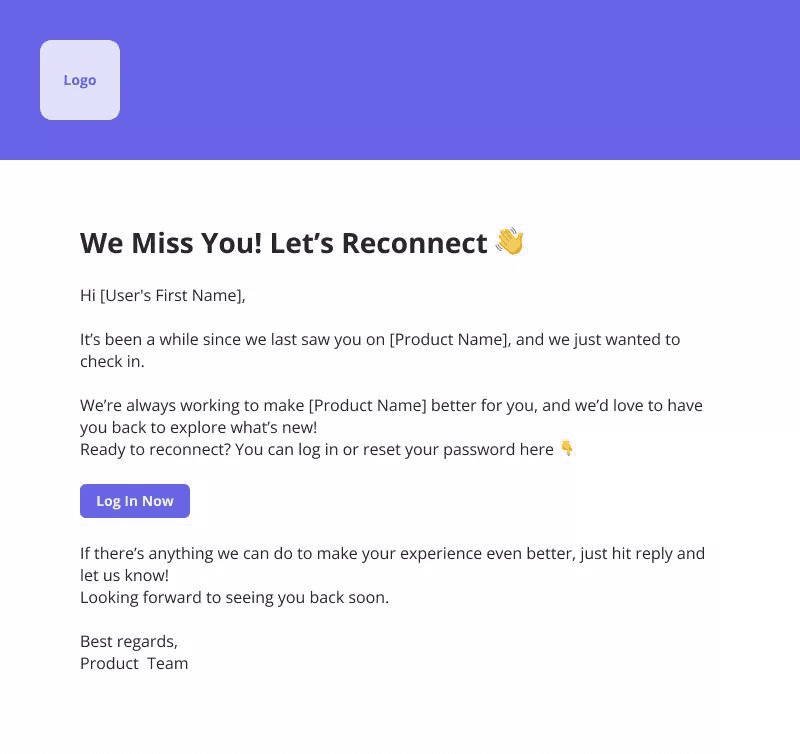 Re-engagement onboarding email template in Userpilot.