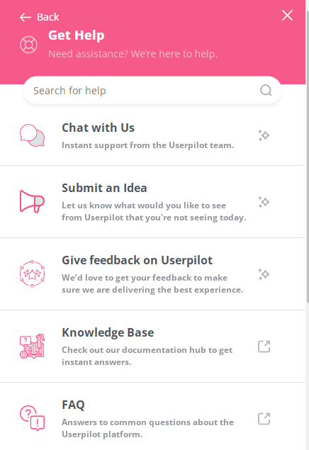 Userpilot feature request widget in resource center