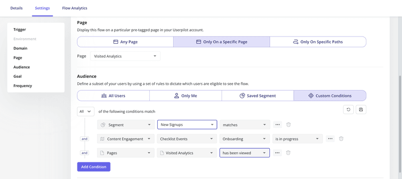 Targeting flows on Userpilot