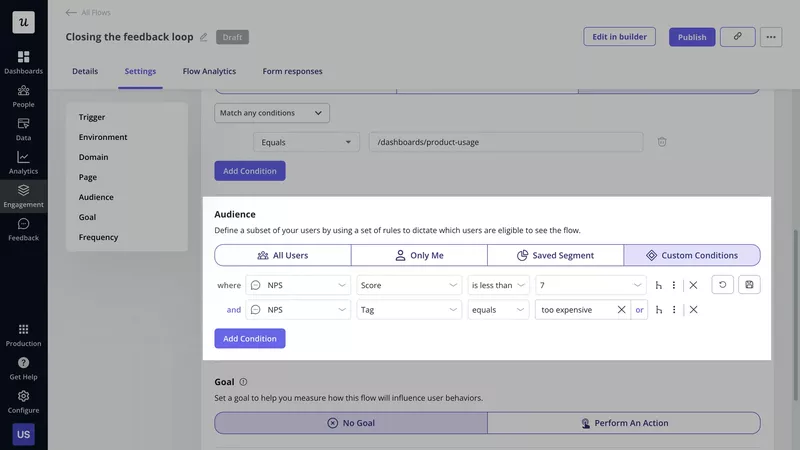 In-app flow audience settings in Userpilot