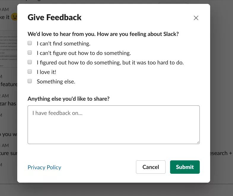 Slack in-app survey
