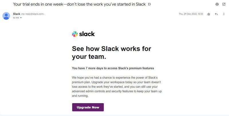 Slack expiry email