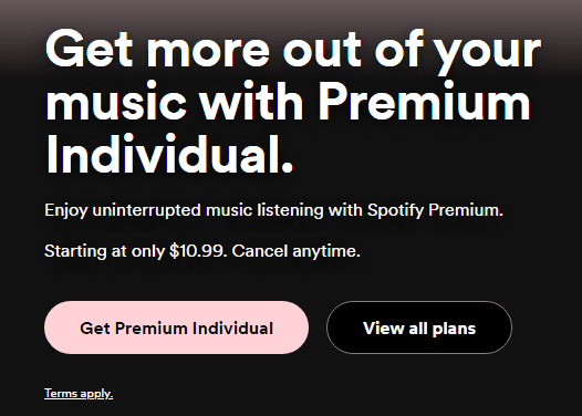 Spotify's upgrade prompt example