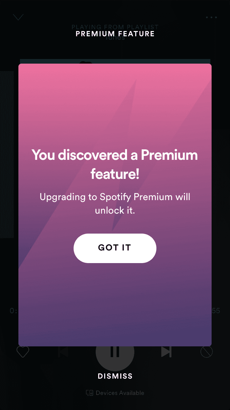 Spotify upselling examples