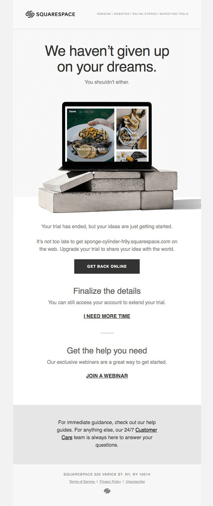 Squarespace trial expiry email.