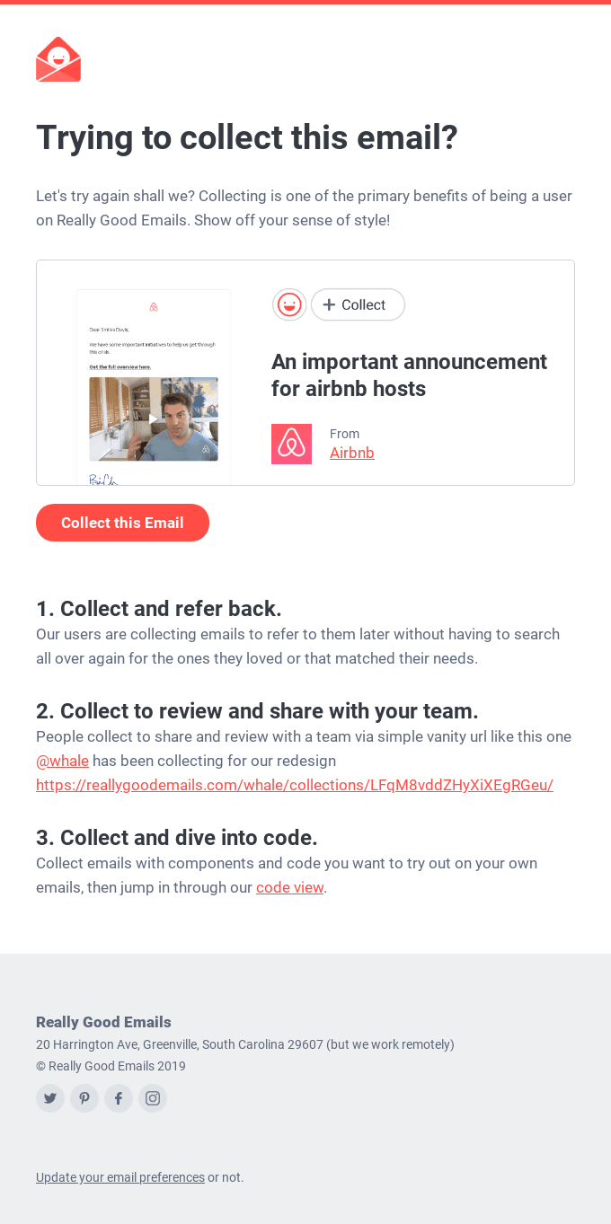 Behavioral email marketing example: Really Good Emails.