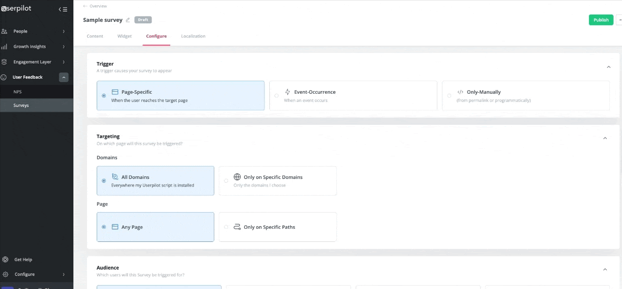 Contextual survey triggers Userpilot