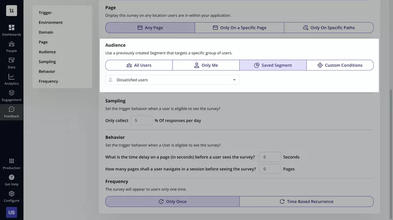 Survey audience settings in Userpilot
