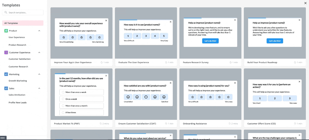 Userpilot feedback templates