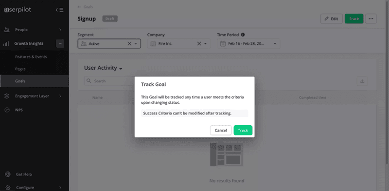 tracking goal progress userpilot