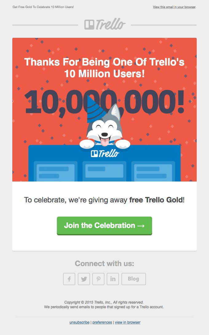 Trello social proof email.