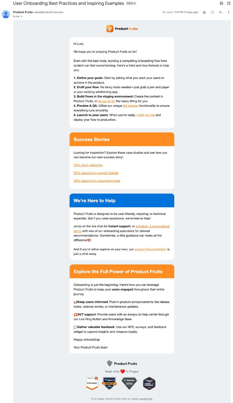 User onboarding email from ProductFruit.